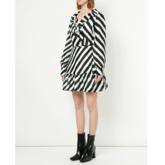 AJE Black & White Striped Tablas Mini Ruffles Wrap Dress Long Sleeve Size 6 NWOT - Picture 7 of 12